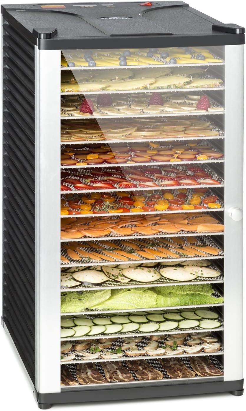 Klarstein Wäschetrockner, 1,8 m, Schwarz, Fruit Jerky 14 - Dörrgerät, Obst-/Fleisch- und Früchte-Trockner mit ² Trockenfläche