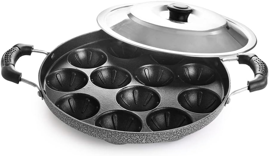 Aakrati Takoyaki Maker, 23 cm, Schwarz, Zest Antihaftbeschichtung Appam Patra Maker Paniyaram, Größe