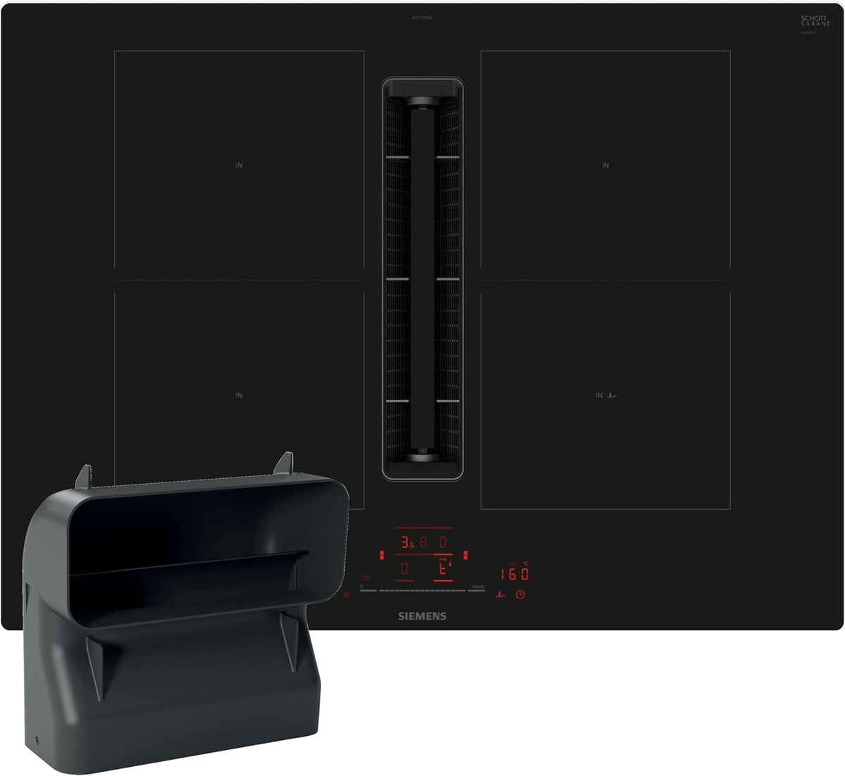 Siemens Kochfeld, 70 cm, Schwarz, iQ500 -Set mit Dunstabzug rahmenlos ED711HGA6
