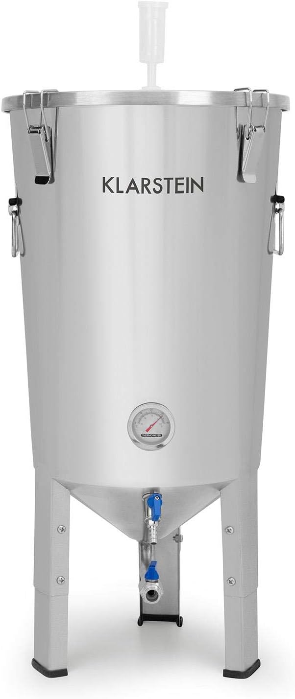 Klarstein Gärbehälter, 30 Liter, Schwarz, Gärkeller Bierbrauanlage - Brauanlage mit Thermometer, konischer Braukessel
