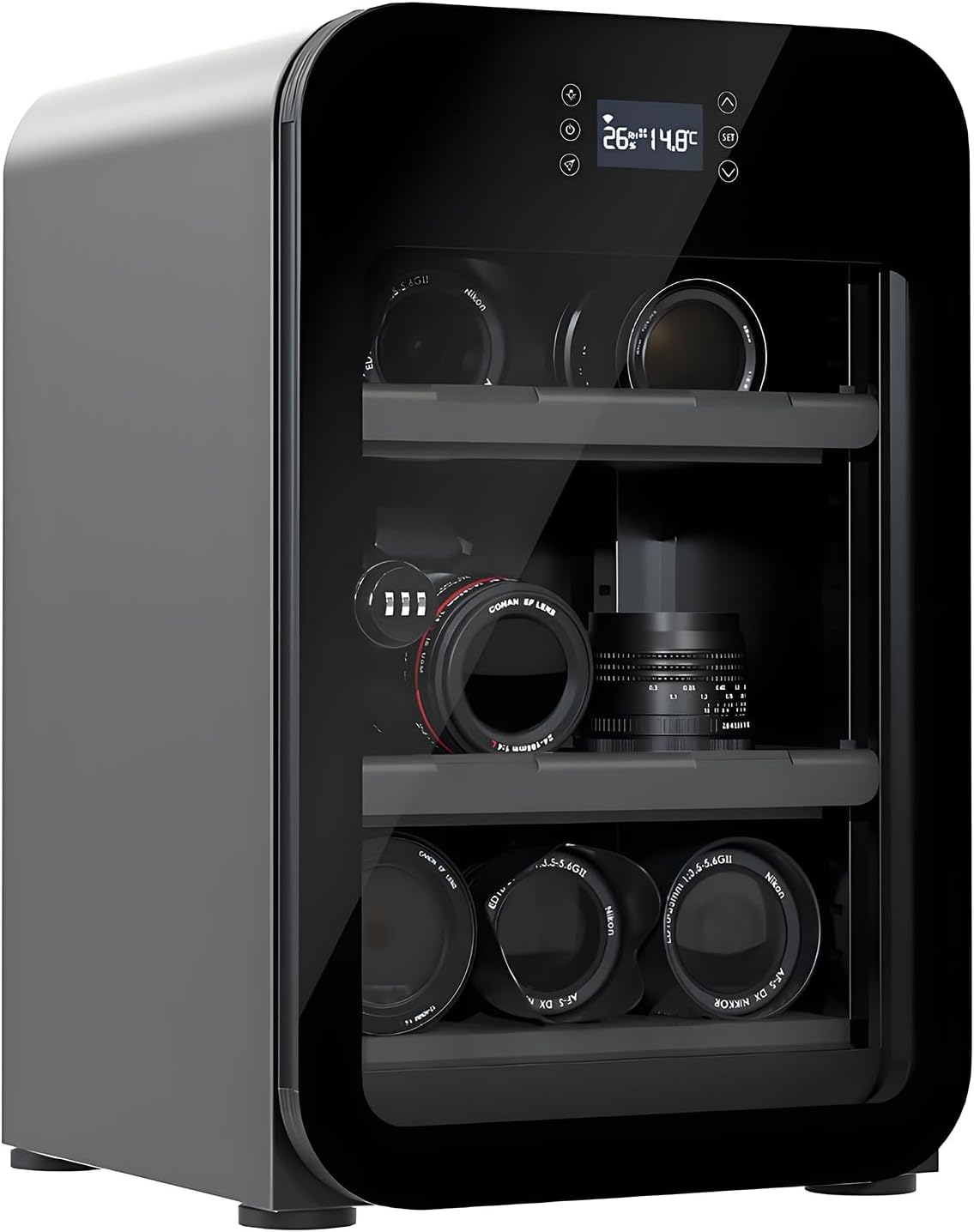 Luftentfeuchter, Weiß, Smart Schrank mit digitaler Steuerung für Kameraobjektive, Fotoausrüstung und Kunstkonservierung