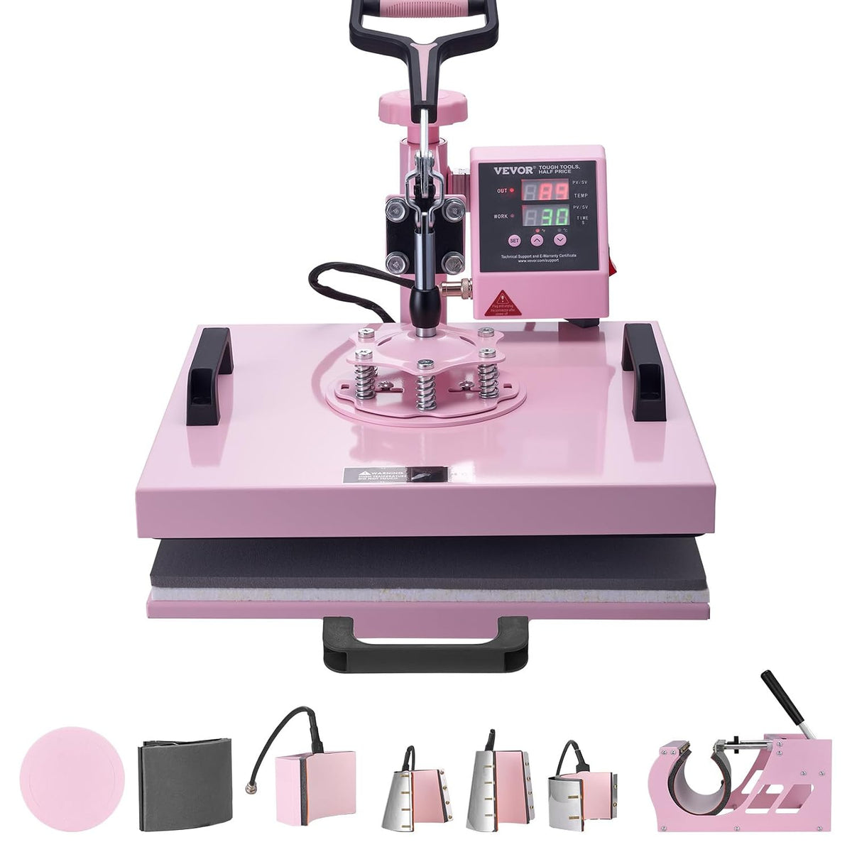 VEVOR Druckpressen, 38 x 38 cm, 1 W, Rosa, Hitzepresse Transferpresse, 8-in- ärmeübertragungsmaschine mit 6-30 oz Tumblerpresse
