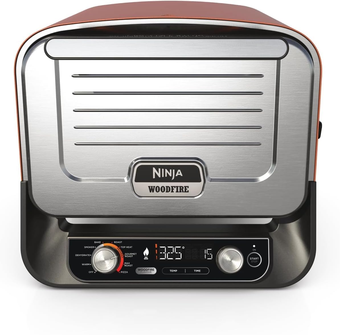 Ninja Outdoor-Grill, Schwarz, Woodfire Outdoor-Ofen, 8-in-1-Pizza- Ofen, BBQ-Smoker mit Bratrost