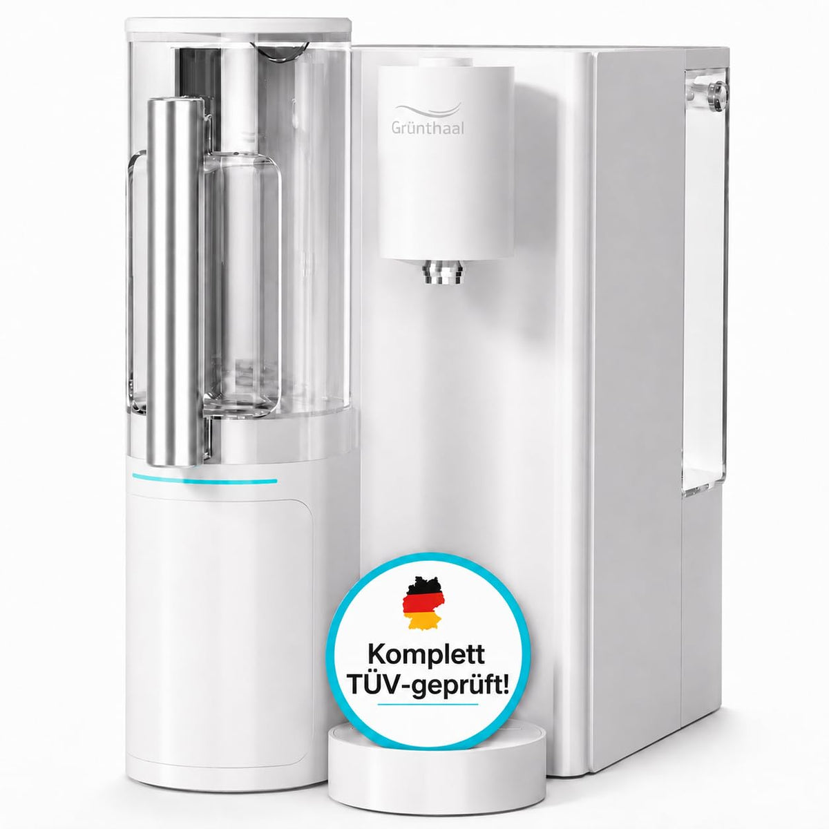 Grünthaal Wasseraufbereiter, Grau, Umkehrosmoseanlage Auftisch filtert 10-fach und, Osmose Wasserfilter · ohne Installation · UV-Hygiene ·