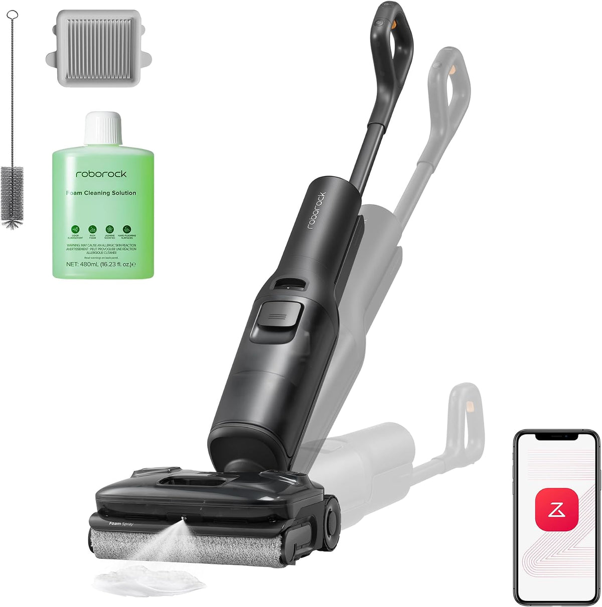 roborock Nass-,Trockensauger für Werkstätten, Schwarz, F25 ACE Pro Nass-Trockensauger, 25000Pa, JetFoaming gegen Flecken