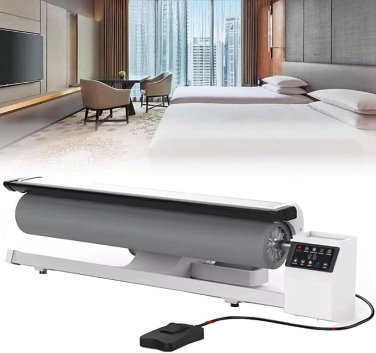 Oiyekntd Bügelpressen, Grau, Rotationsdampf-Walzenbügelpresse für Hotelwäsche, Bügeleisen mit kontinuierlicher Dampfabgabe