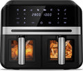 Fukstern Heissluftfritteuse, 9 L, Schwarz, Airfryer, mit Sichtfenster, Heißluftfritteuse 2 kammern, Match & Synchronisierungsfunktion