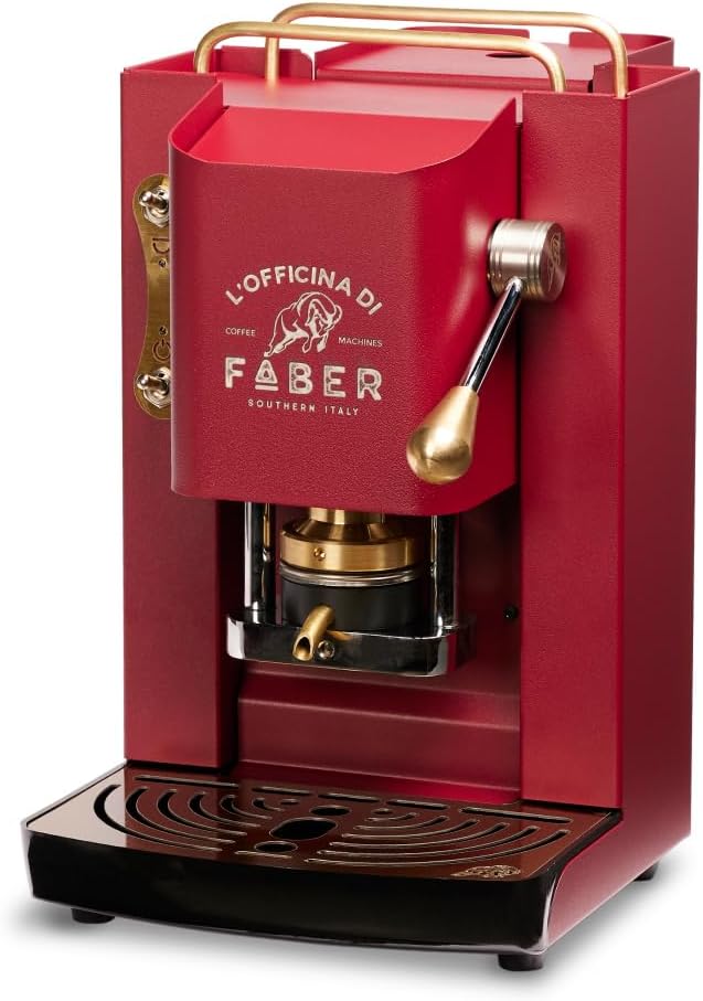 Faber Kaffeemaschine, 44 mm, Rot, Pro Deluxe aus Messing mit Waffeln aus Ese Papier (Cherry