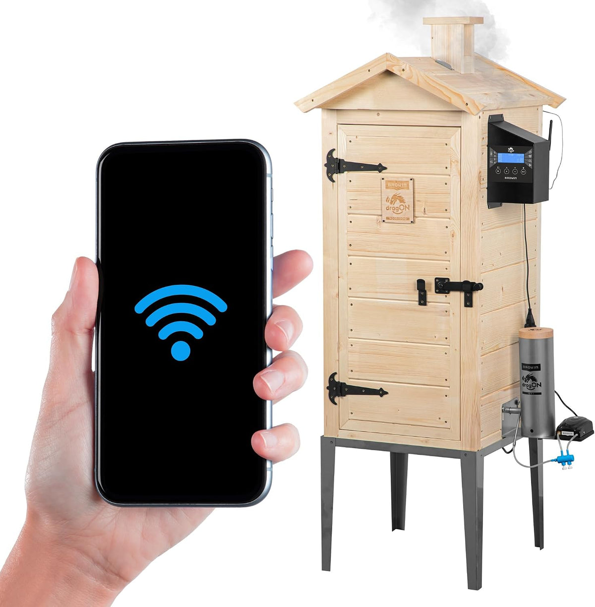 BROWIN rok zał. 1979 Outdoor-Grill, Braun, ® Elektrischer, modularer Holz-Smoker mit Wi-Fi dragON Wood 330346 IQ100