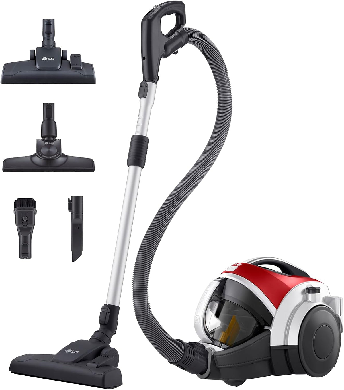 LG Staubsauger, 650 W, 1,2 L, Rot, VK8506NHAG Beutelloser, Kompressor-System, Turbo-Zyklon-System, Teleskop-, x 3 Behälter