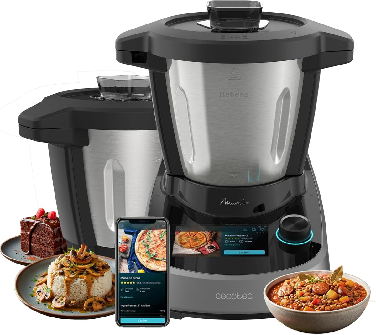 Cecotec Universalküchenmaschinen, Schwarz, Multifunktionale Küchenmaschine Mambo Touch mit Habana Pro