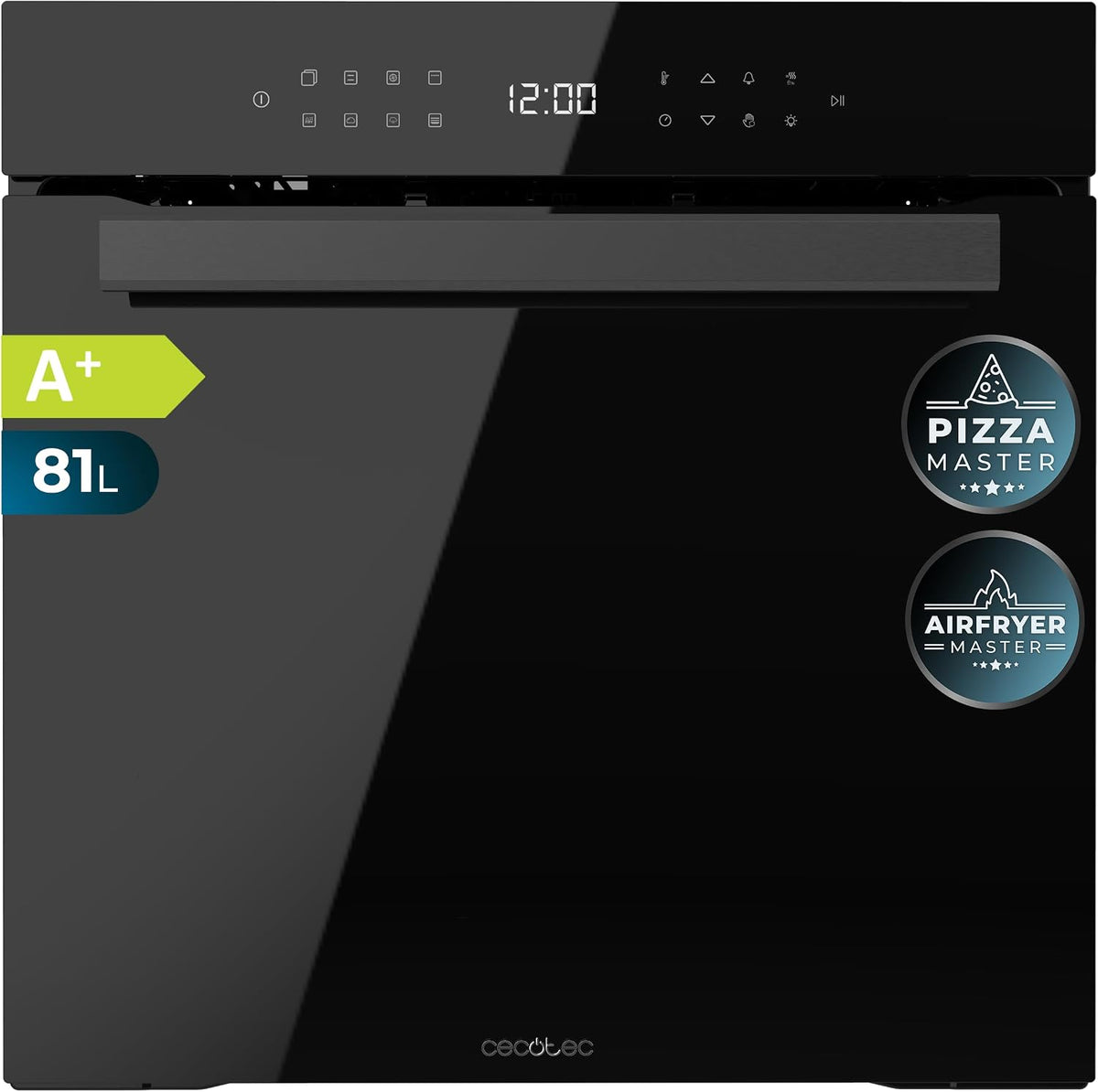 Cecotec Heissluftfritteuse, 81 L, Schwarz, Einbau-Selbstreinigender Ofen - Bolero Hexa P506000 Glass, Pizza Master