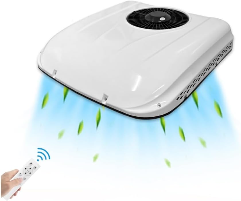 Aspligo Mobiles Klimagerät, 12 V, Weiß, Dachklimaanlage für Wohnmobile, 8000BTU elektrische Standklimaanlage, geräuscharmer Betrieb
