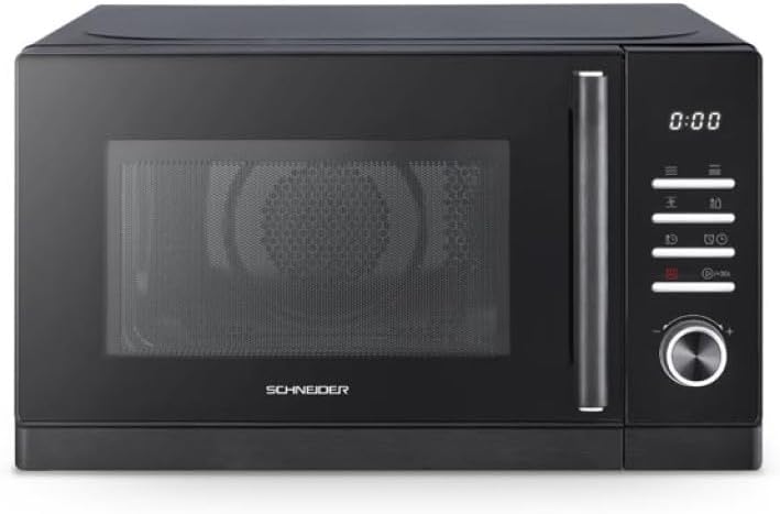 Schneider Mikrowelle, 28,8 cm, 900 W, 25 L, Schwarz/Silber, mit Grill, Elektronische Steuerung, Drehteller, 8 Automatikprogramme