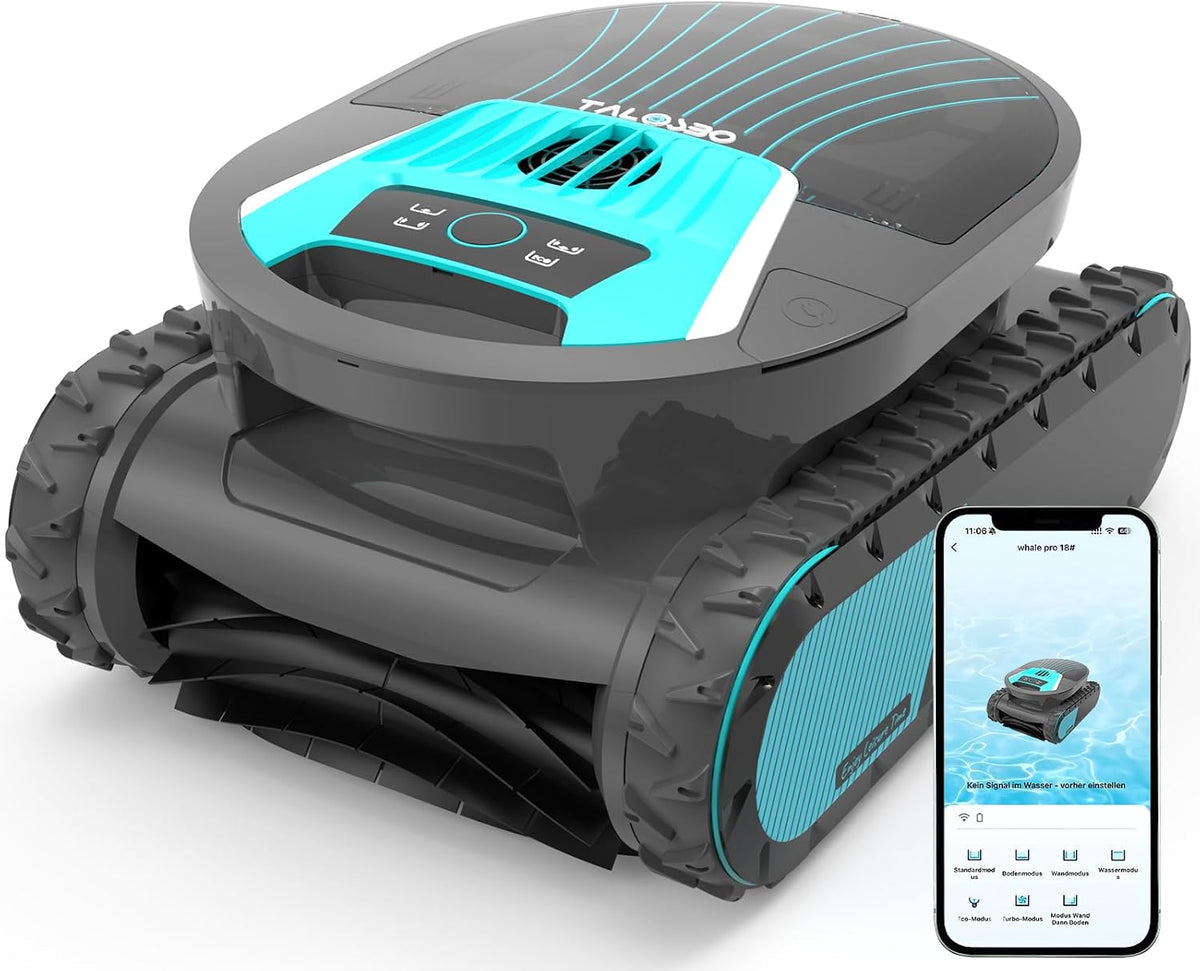 BRINBO Poolroboter, 200 m, Grau, Pleco Pro Akku Wand und Boden, Wasserlinienreinigung, 210 Min Laufzeit, Doppelfilter