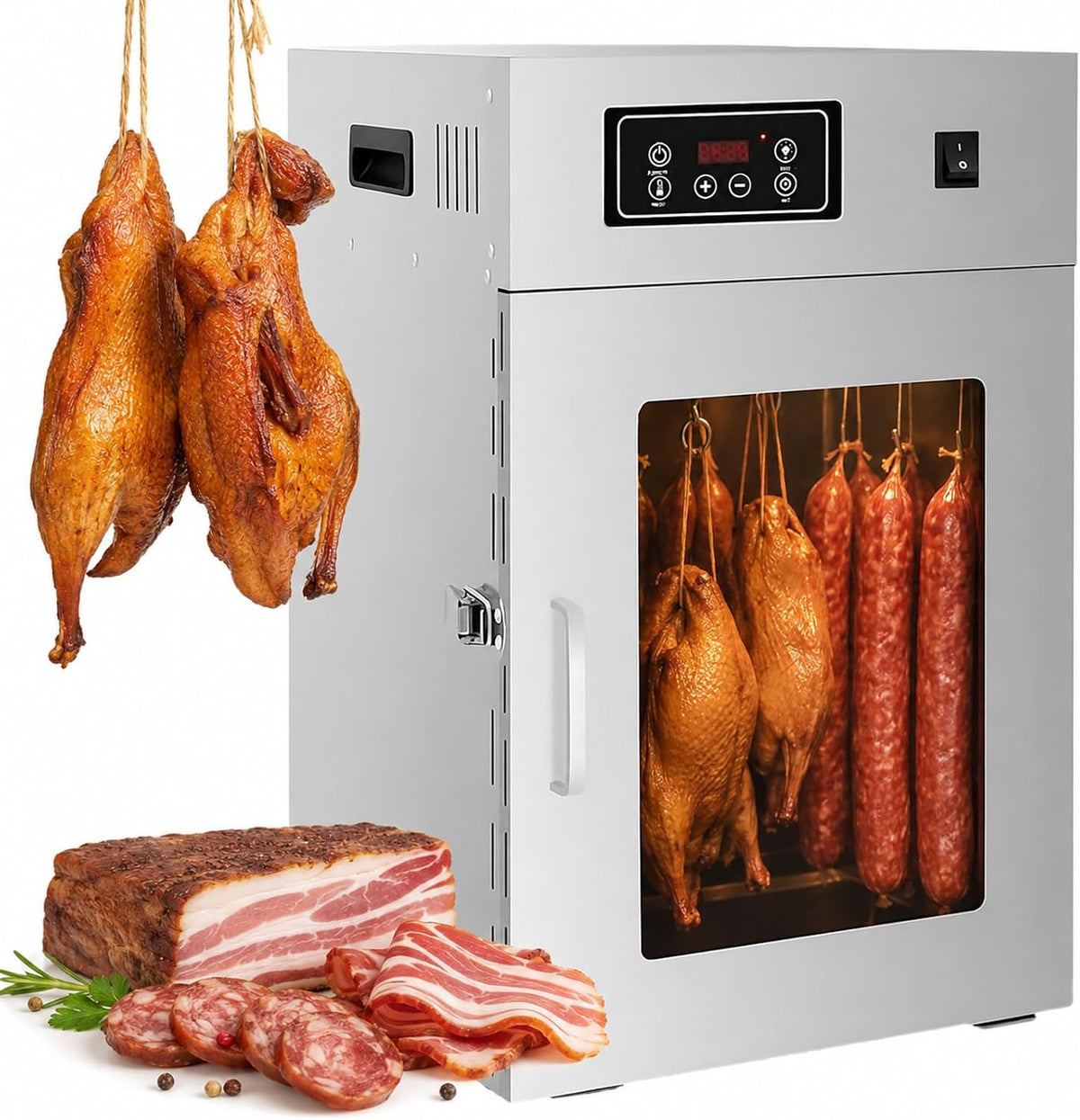 moupeaktain Reifeschrank, 7,5 kg, 800 W, Edelstahl, Silber, Gewerblicher Dörrautomat, Edelstahl- mit 360°-Drehung