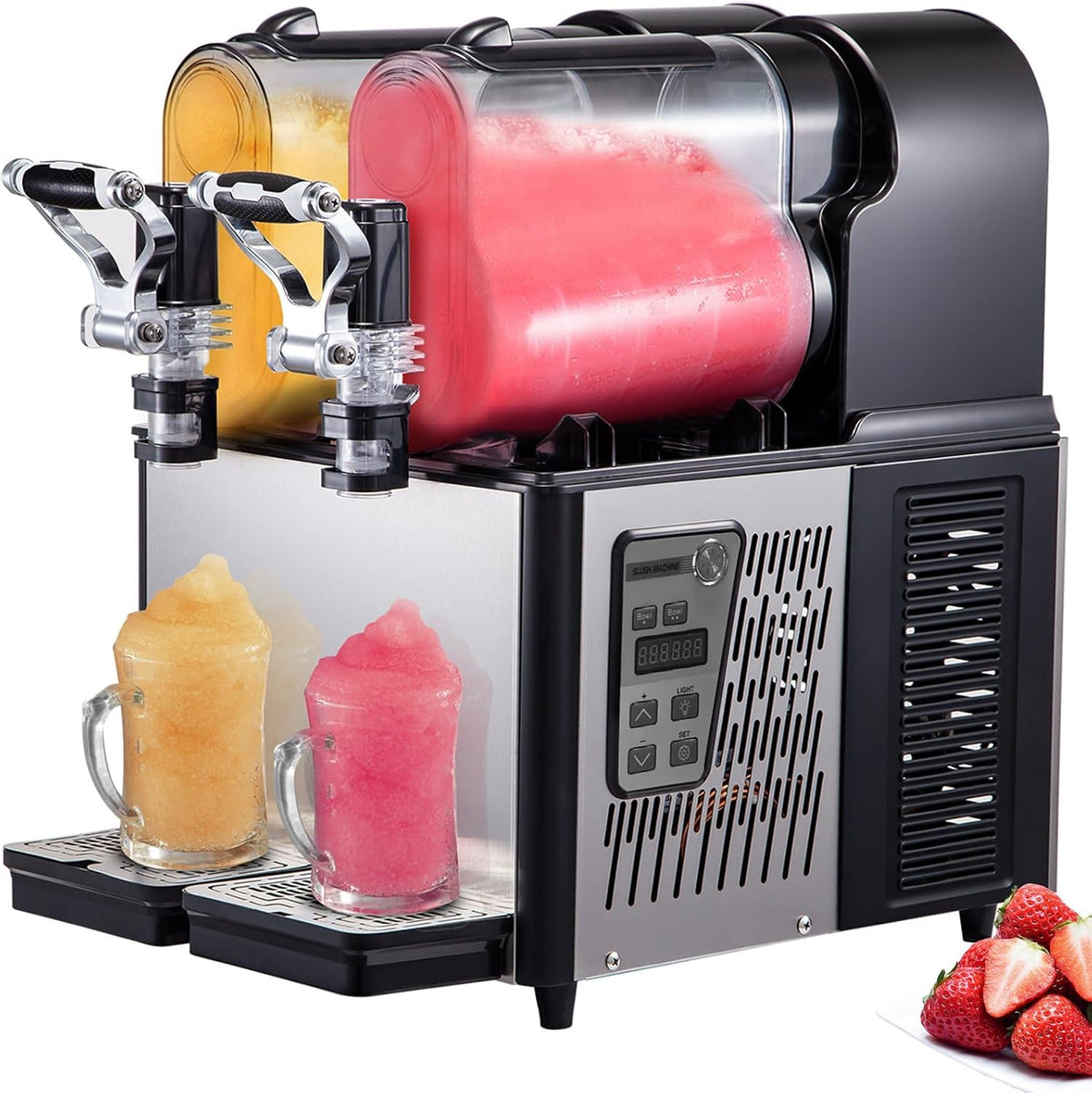 Furvveerr Frozen Drink-Automaten, 700 W, 15 L, Schwarz, Kommerzielle Slusheis Maschine 2×, Slush Maschine für Zuhause