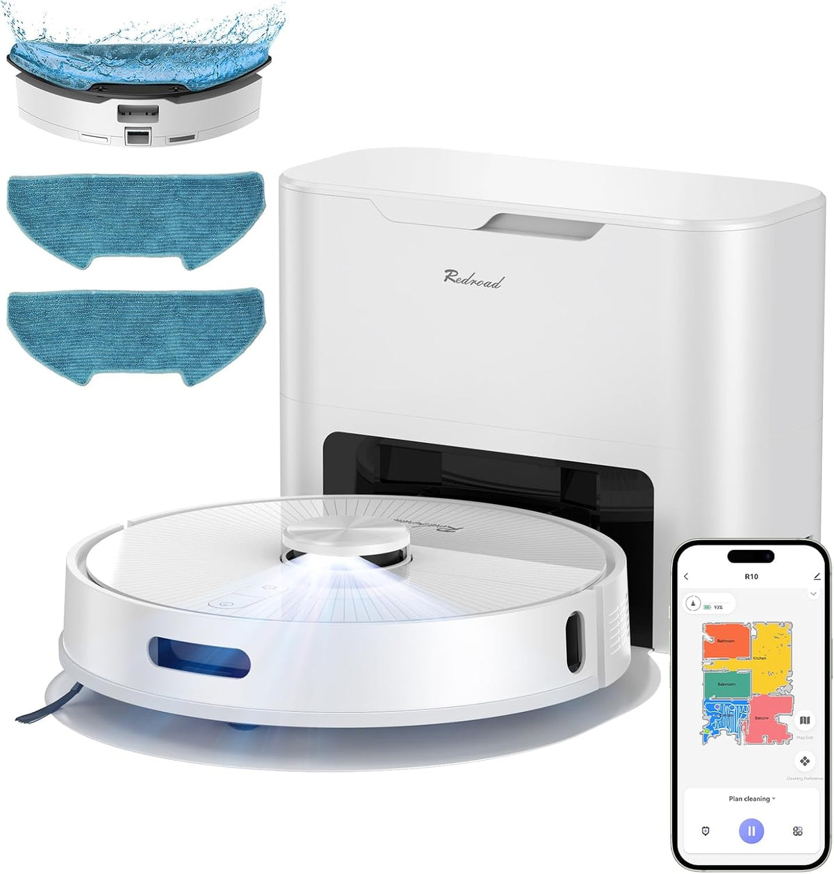 Vozascly Saugroboter, 4 L, Schwarz, R10 mit Wischfunktion, Staubsauger Roboter Automatische Staubentleerung, Duale Navigation LiDAR + IMU