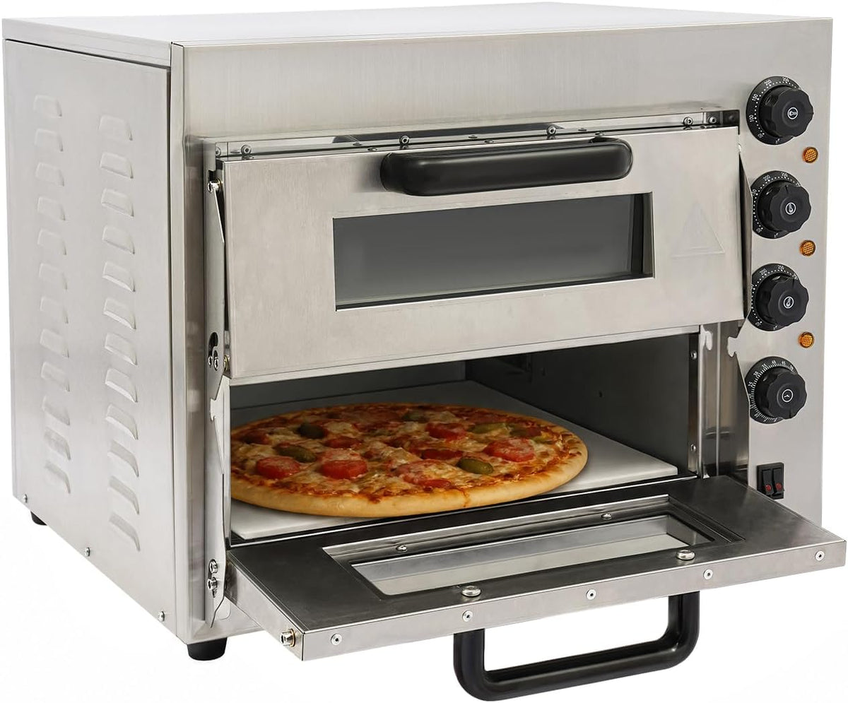 MIKIYUEER Pizzaofen, 3000 W, 201 Edelstahl, Gummi, Kunststoff, Glas, Cordierit, Silber
