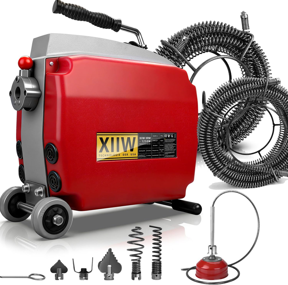 XIIW Rohrreinigungswellen, 1250 W, 200 mm, Schwarz, Elektrische Rohrreinigungsmaschine Rohrreiniger für Ø20