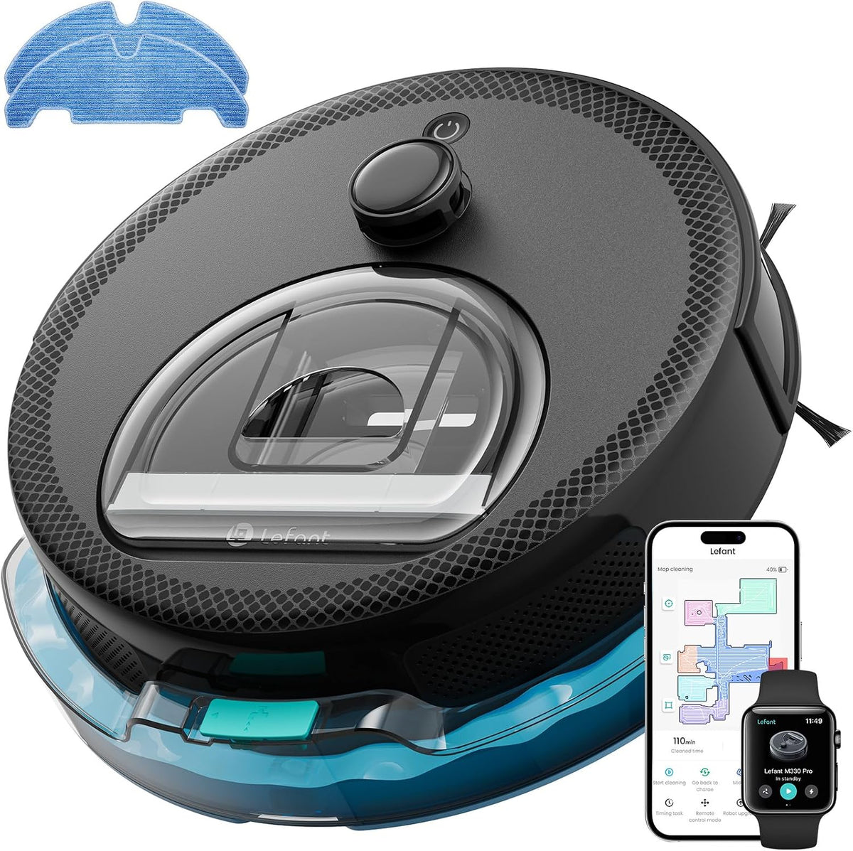 Lefant Saugroboter, Schwarz, Staubsaugerroboter, M330 Pro Roboter, 3 in 1, 5000 Pa Saugkraft, dToF-Navigation, Kartografie