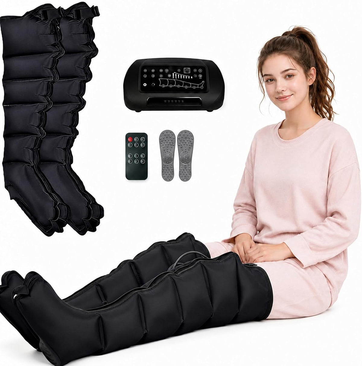 Joyfitness Kompressor, Schwarz, Lymphdrainage Gerät Beinmassagegerät Recovery Boots, Pneumatisches Massagesystem für Bauch