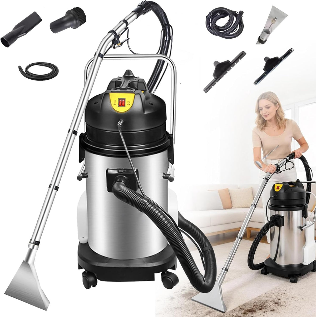 Sofa Naturalpowev, 40 L, Schwarz, Gewerblicher Nass- und Trockenreiniger für Teppiche