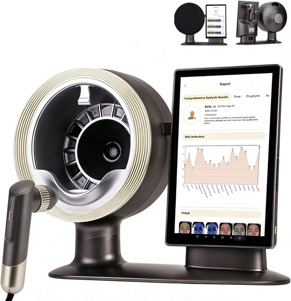 SUNBGRPYE Kopfmassage, Schwarz, 6″ Hautanalysegerät, Haut Und Haardetektor, 10 Spektralmodi, 20 Megapixel Auflösung