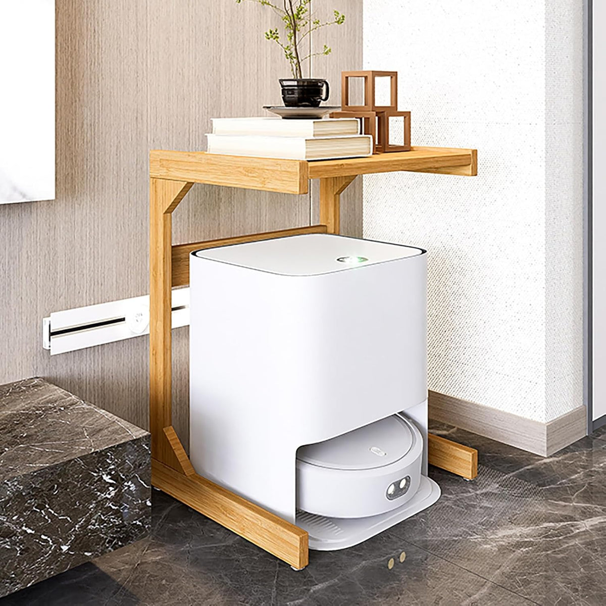 Generisch Beistelltisch, 19,6 Zoll, 50 cm, Braun, Aufbewahrungsschrank für Saugroboter mit Rollregal, mobiler für Wohnzimmer/Heimbüro