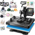 AKEYDIY Druckpressen-Zubehör, 38x30 cm, Schwarz, Transferpresse 8-in-1 Heißpressmaschine, Mehrzweck-Wärmepresse mit 360°Schwenkbar
