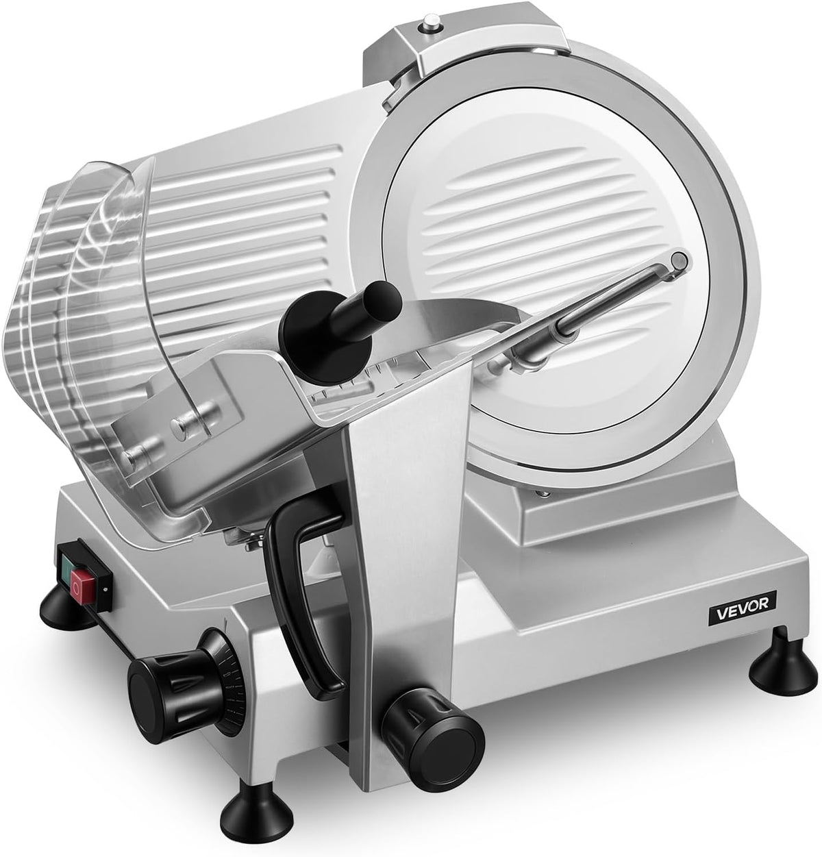 VEVOR Allesschneider, 400 W, 30 cm, 15 mm, Schwarz, Fleischschneider, Abnehmbare Kohlenstoffstahl-Klinge & Auffangschale