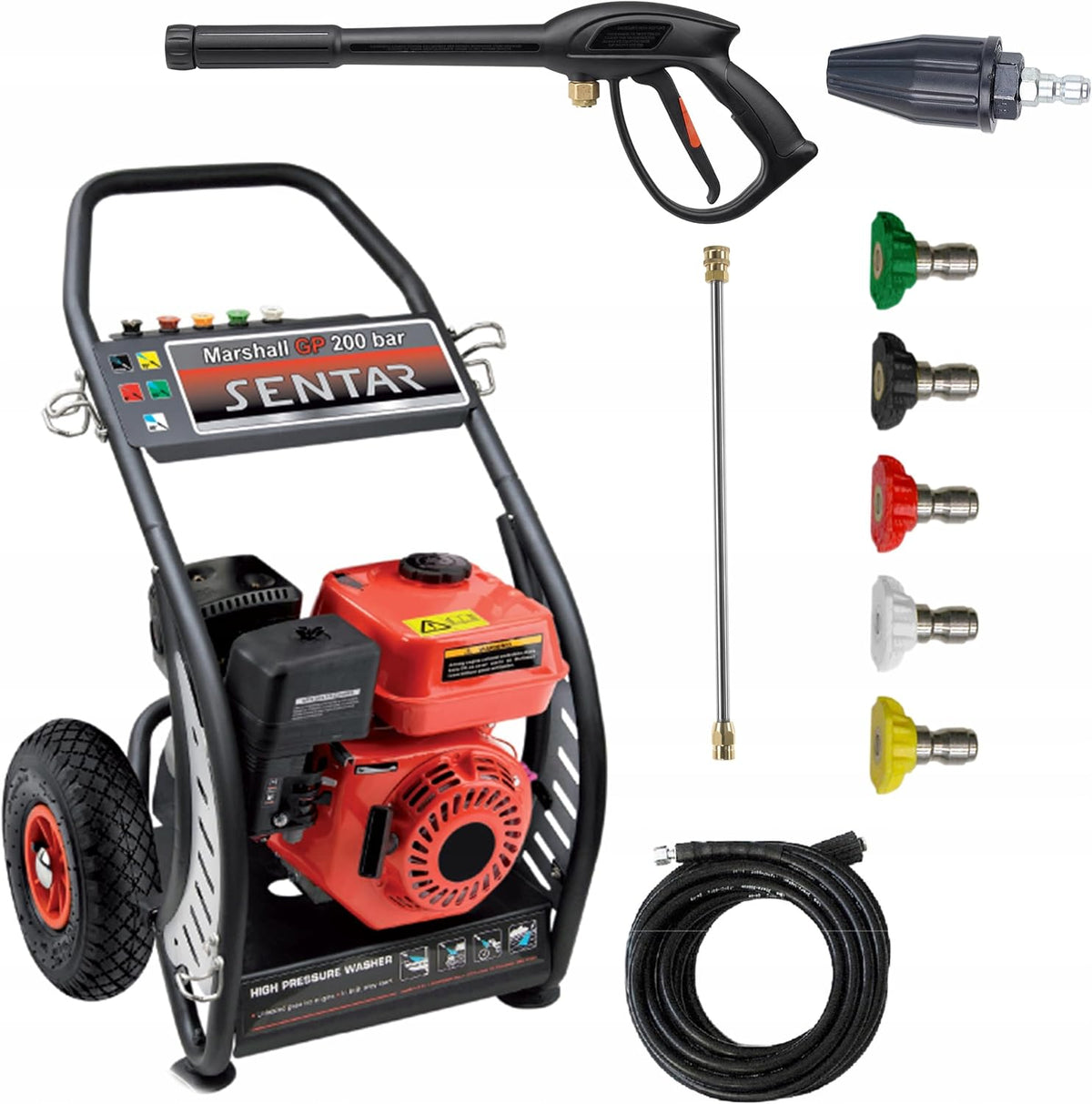 LAVOR Hochdruckreiniger, 200 Bar, 630 L, 10m, Schwarz, Marshall 3000 Benzin . 6, 5 PS Benzinmotor, Profi-Messingpumpe mit Keramikkolben