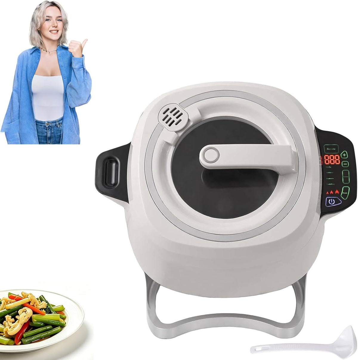ORIDLECTAL Elektrische Woks, 2000 W, 6 l, Grau, Automatischer Wok-Kocher, Multikocher:, Induktion, rauchfrei. Smart-Touch