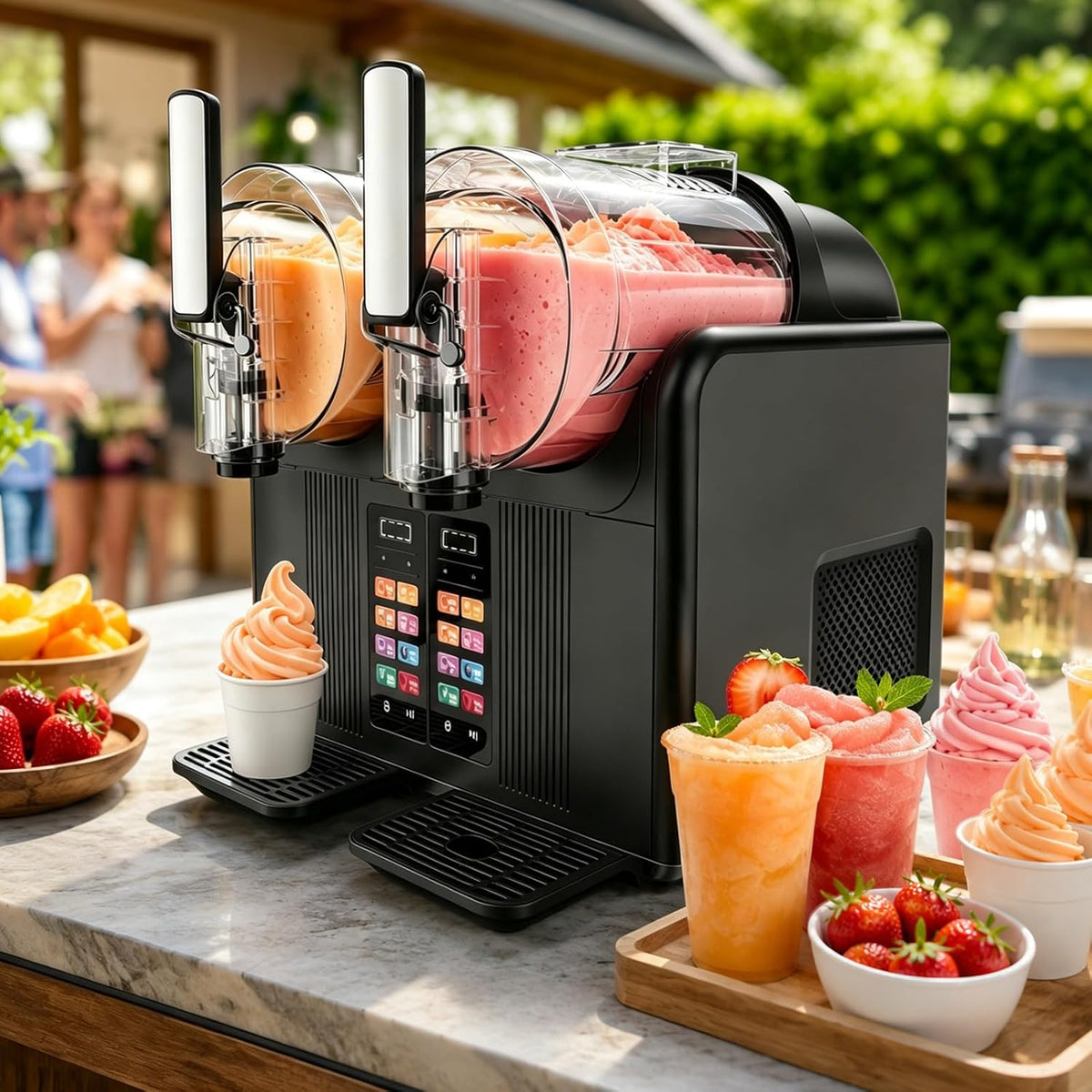 AUTUMFLATGAO Eismaschine, 2 × 2 Liter, Schwarz, Softeis- Und Slushy-Maschine Für Zuhause, 2 Sorten