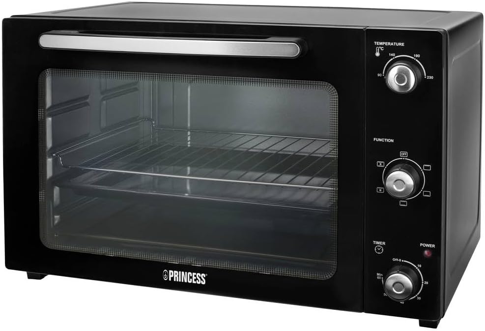 Princess Mini-Öfen, 55 Liter, Schwarz, 112759 Umluft-Ofen, Fassungsvermögen, zum Grillen/ Backen/ Auftauen und Toasten geeignet