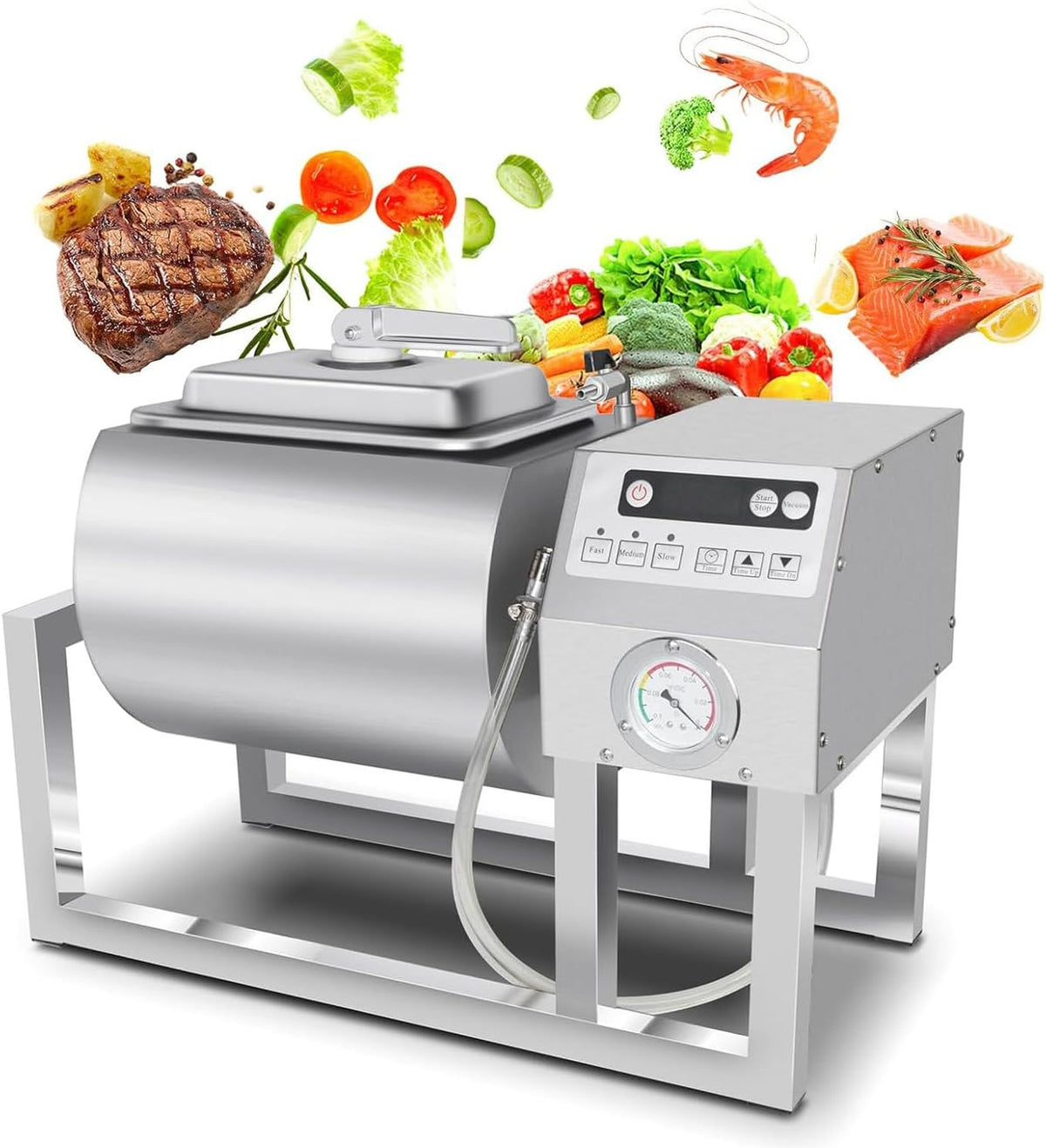 LQQYJSM Folienschweißgeräte, 18 L, Edelstahl, Schwarz, Gemüse-Mariniermaschine, Fleisch-Gemüse-Tumbler Vakuum-Mariniermaschine
