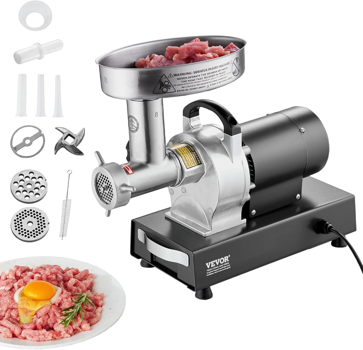 VEVOR Fleischwölfe, 2,72 kg, 350 W, Silber, kommerzieller elektrischer Fleischwolf Wurstmaschine /M
