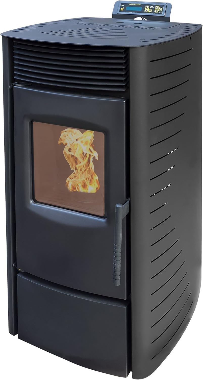 Nemaxx Pelletheizungen, 11 kW, 220 m, Schwarz, ® P9 Pelletofen A+ bis ³, Auto-Reinigungszyklus, ECO-Modus