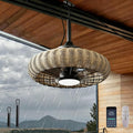 TRUYOK Deckenventilator, ≤ 35 dB, Schwarzer Metallrahmen, Dekoration aus Rattan, Weiß