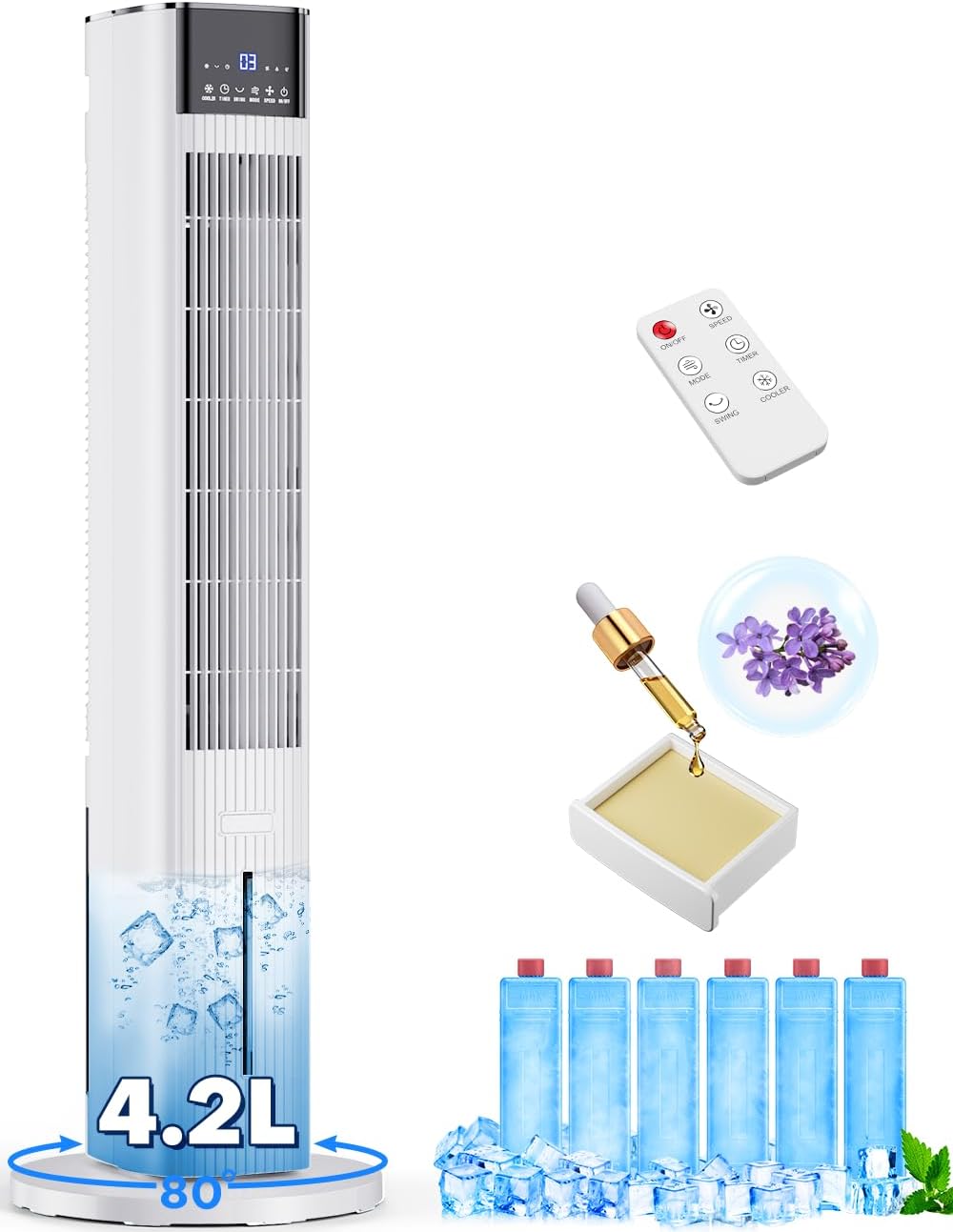 BIGoose Mobiles Klimagerät, Weiß, Tragbare Klimaanlage mit Fernbedienung und LED-Touch-Display, 4 Modi und 3 Geschwindigkeiten