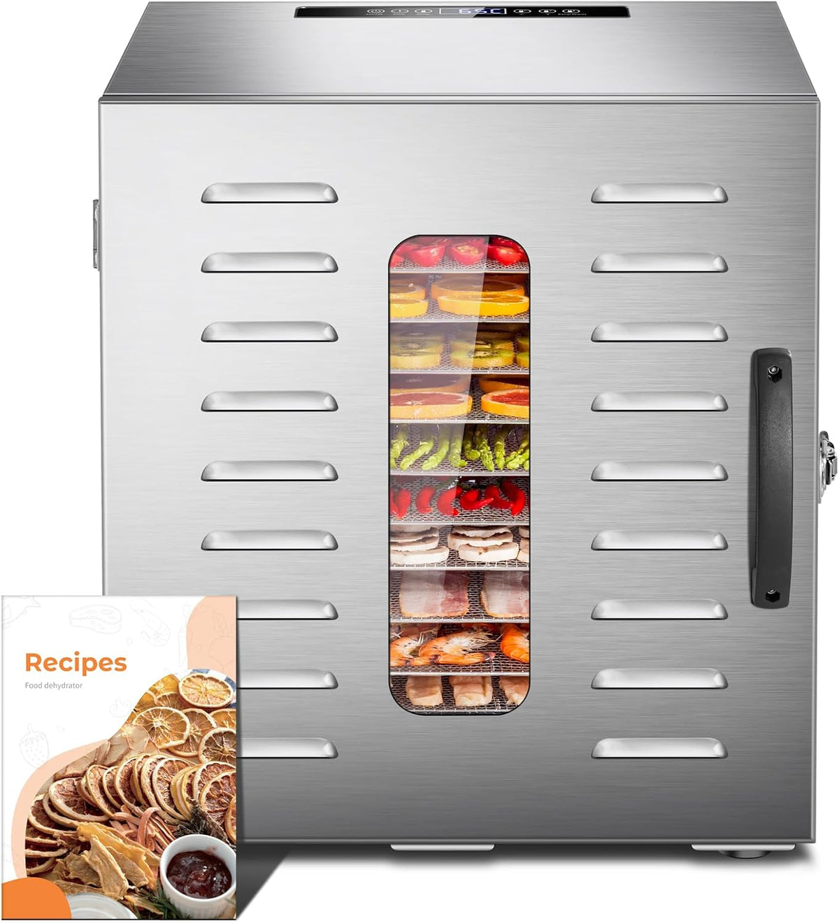 Kwasyo Dörrautomaten, 1,1 m, Silber, Dörrautomat Edelstahl DA 1000, XXL-Dörrfläche ², Dörrgerät Temperatur einstellbar 30-90℃