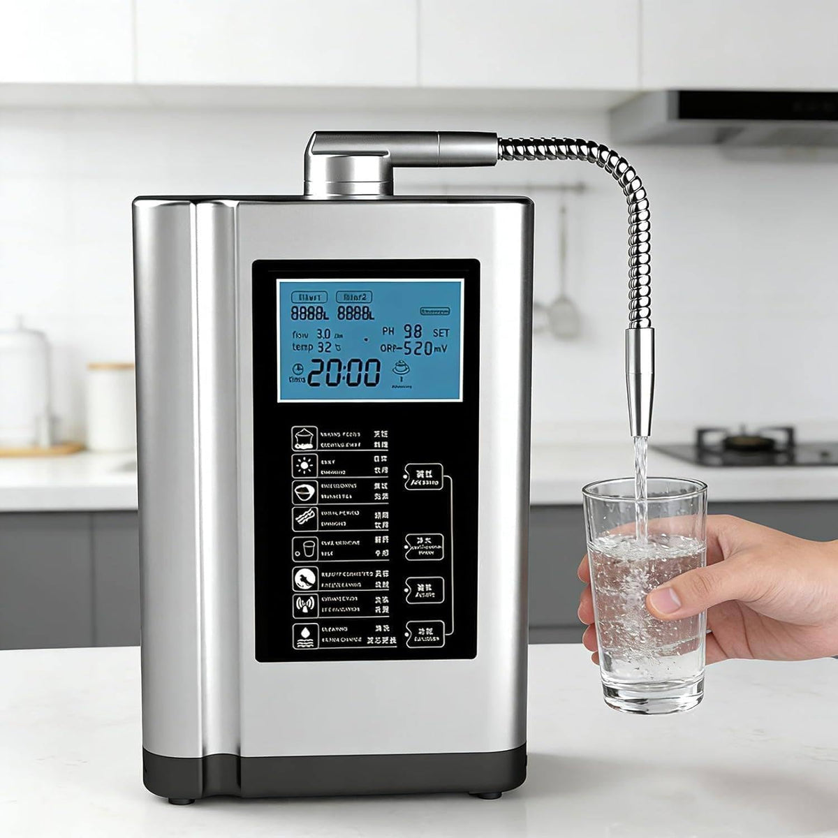 XUXIAO Wasseraufbereiter, 8000 l, Silber, Alkalischer Wasserionisierer, PH 3-10, 5 alkalisches, saures Wassergerät Silver