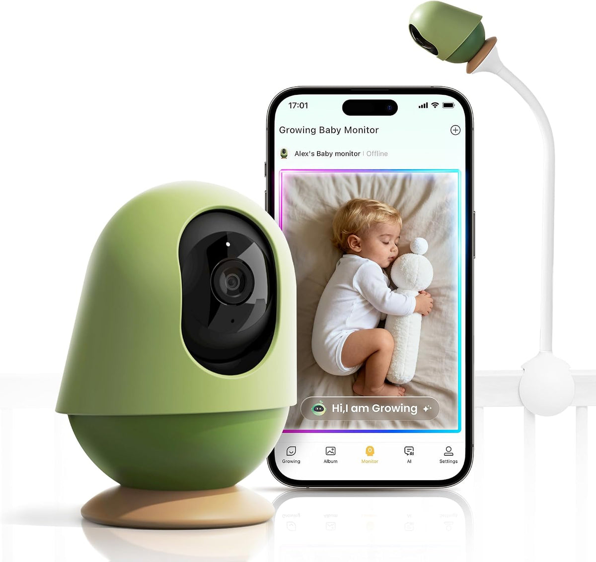 Growing MONAI Monitor, Schwarz, Babyphone mit Kamera und Audio, 3K UHD, 6X Zoom, WiFi Video für Zimmer oder Reisen
