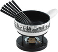 KUHN RIKON Kochfeld, Weiß, Käsefondue Set Alpenweide, 23 am, aus Ton, Induktionstauglich, inkl. Rechaud, Pastenbrenner und Gabeln