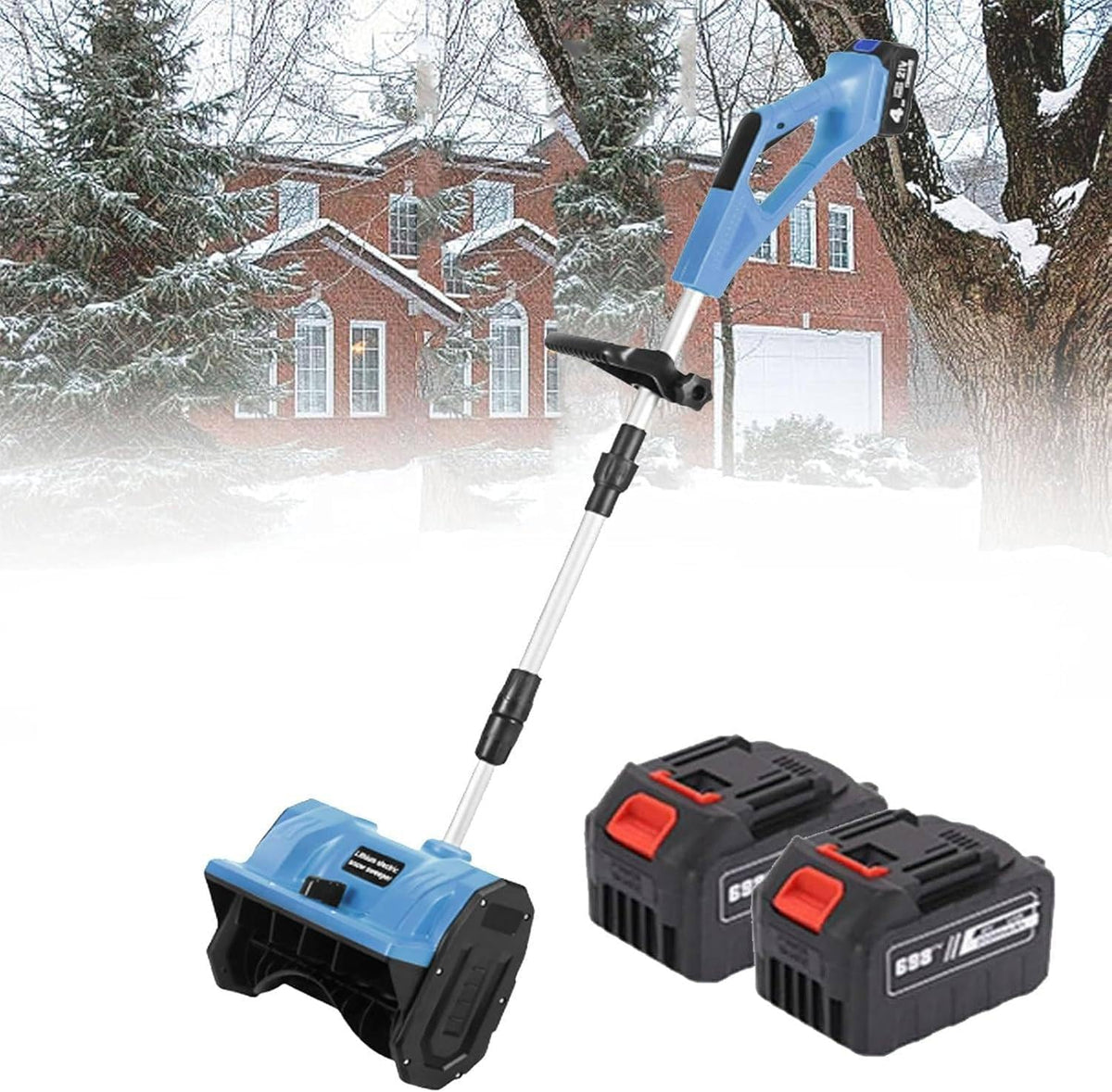 ZXINXIN Schneefräse, Blau, Bürstenlose Akku-Schneeschaufel, 11-Zoll-Elektro- mit 4, 0-Ah-Akkus und Ladegerät, Deck