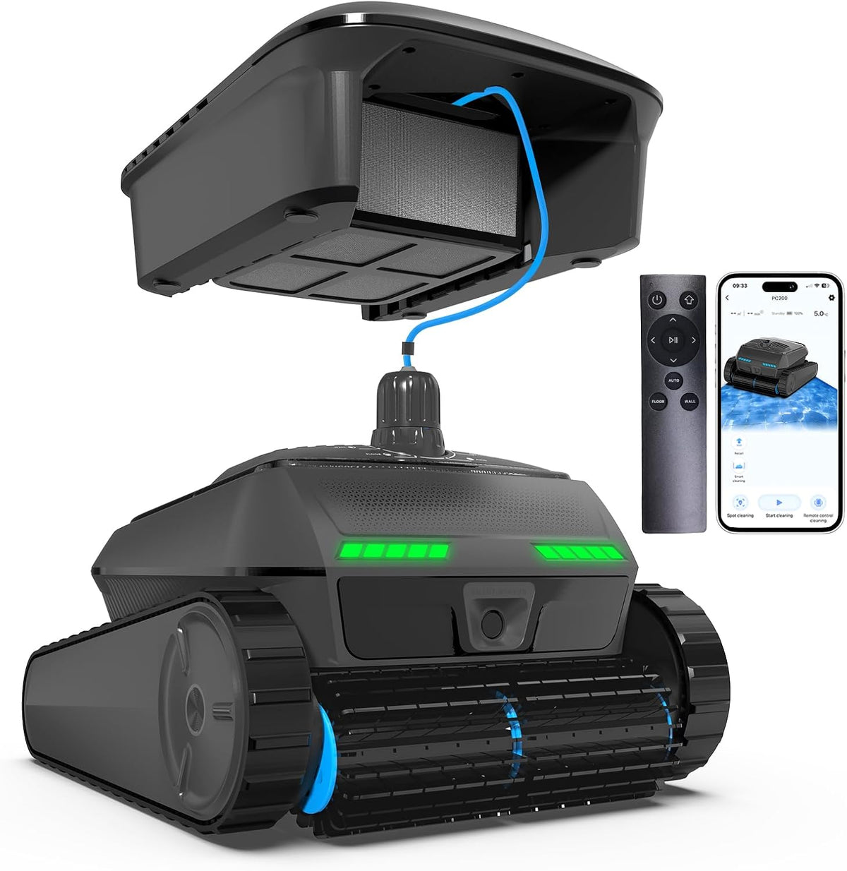 BOTLUXE Poolroboter, Schwarz, PC200, Ultraschall-Detektion, Intelligenten Navigation