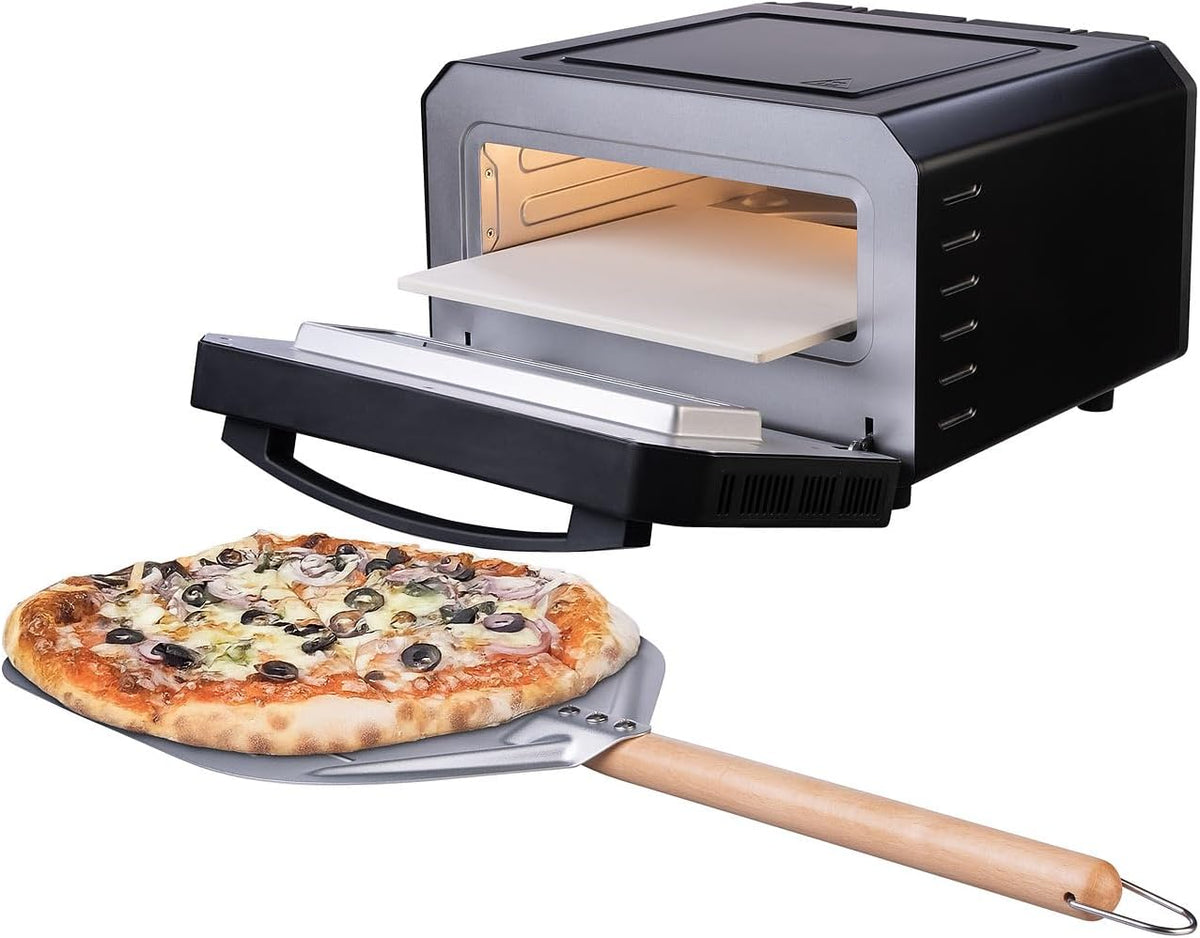 Cucina di Modena Pizzaofen, 1.700 W, Schwarz/Silber, Pizza-Backstationen: Elektrischer mit Pizzastein, 400 °C, Pizzaschieber (Pizzabackofen elektrisch