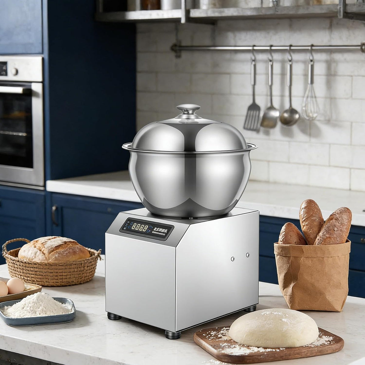 HCAUYNN Handrührer, 1800 W, 8KG, 5 kg, Edelstahl 304, Silber, Gewerblicher Teigmischer, Edelstahl-Teigknetmaschine /18LBS