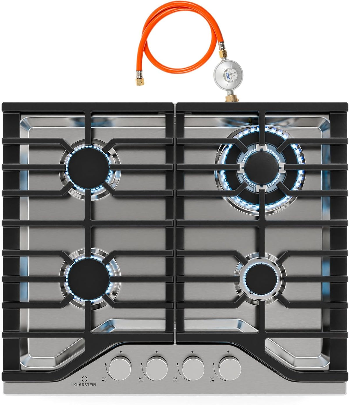Klarstein Gasherd, 3,4 kW, Silber, Turbocast Gaskochfeld - 4-Brenner Edelstahl, Wokbrenner, Gusseiserne Halter