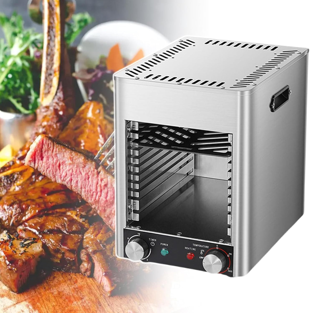HCAUYNN Elektrische Tischgrills, 220 V, Schwarz, Gewerblicher Steakgrill, Mit 10-Stufigem Rost, Elektrischer Steakgrill